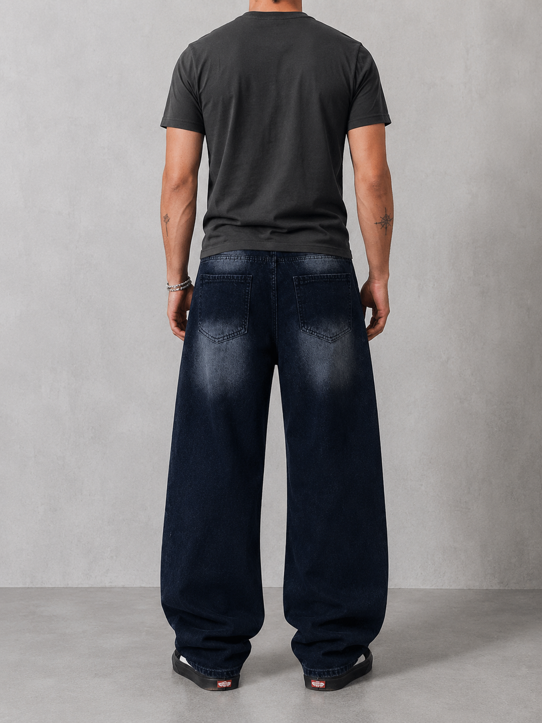 Men’s Barrel Fit Baggy Jeans - Dark Blue - Detail