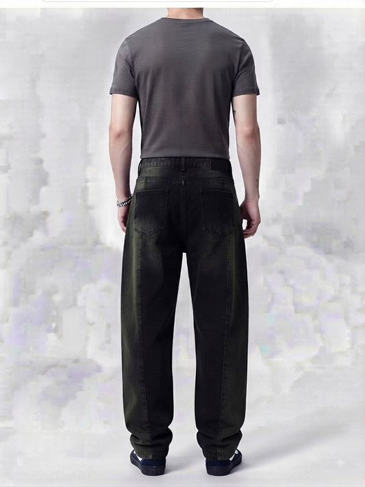 Men’s Barrel Fit Baggy Jeans - Olive Black - Detail