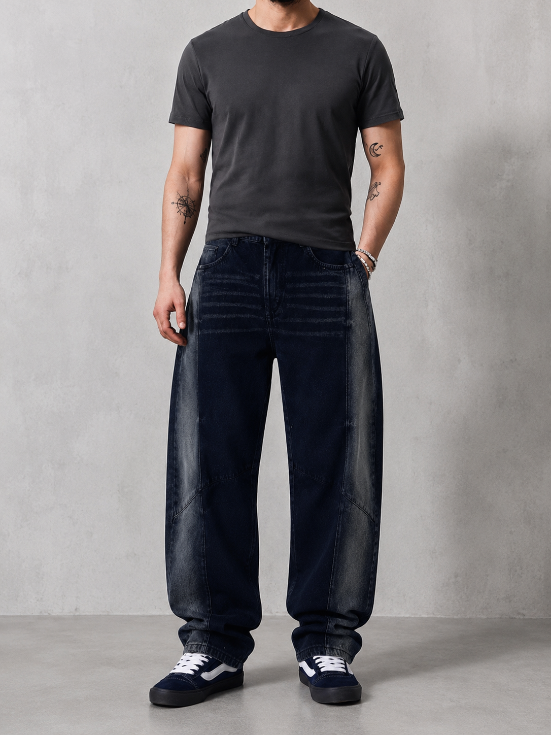 Men’s Barrel Fit Baggy Jeans - Dark Blue