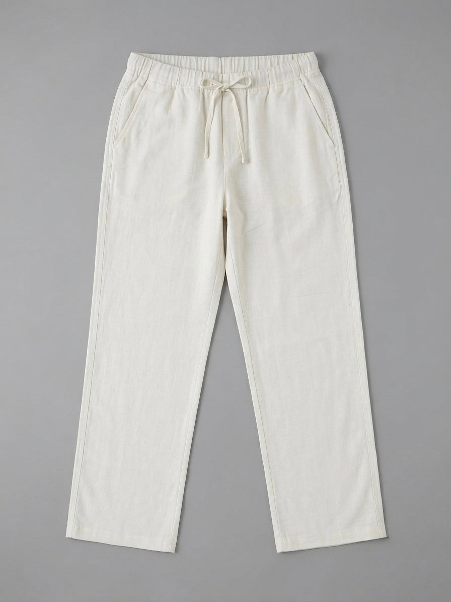 Men’s Straight Fit Linen Trousers - White - Full View