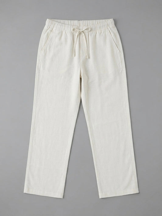 Men’s Straight Fit Linen Trousers - White - Full View