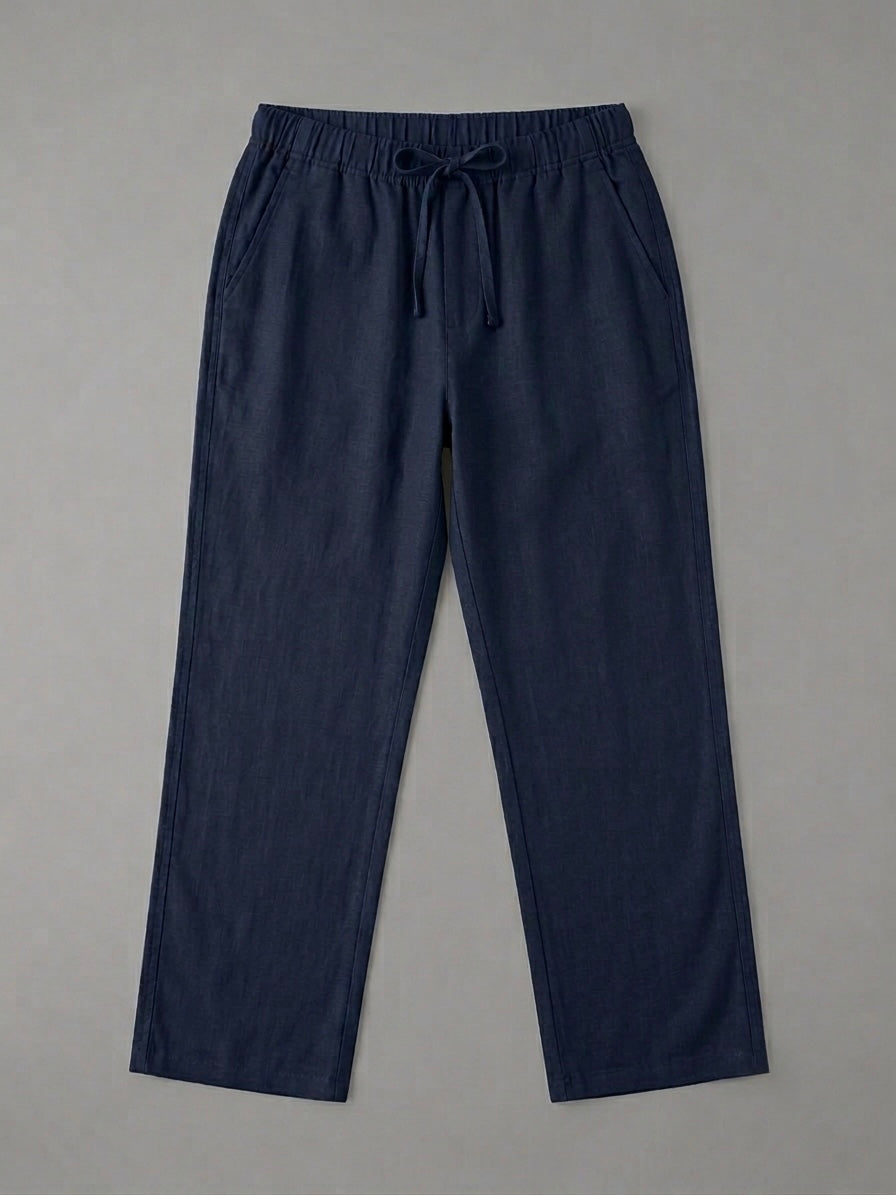 Men’s Straight Fit Linen Trousers - Grey blur