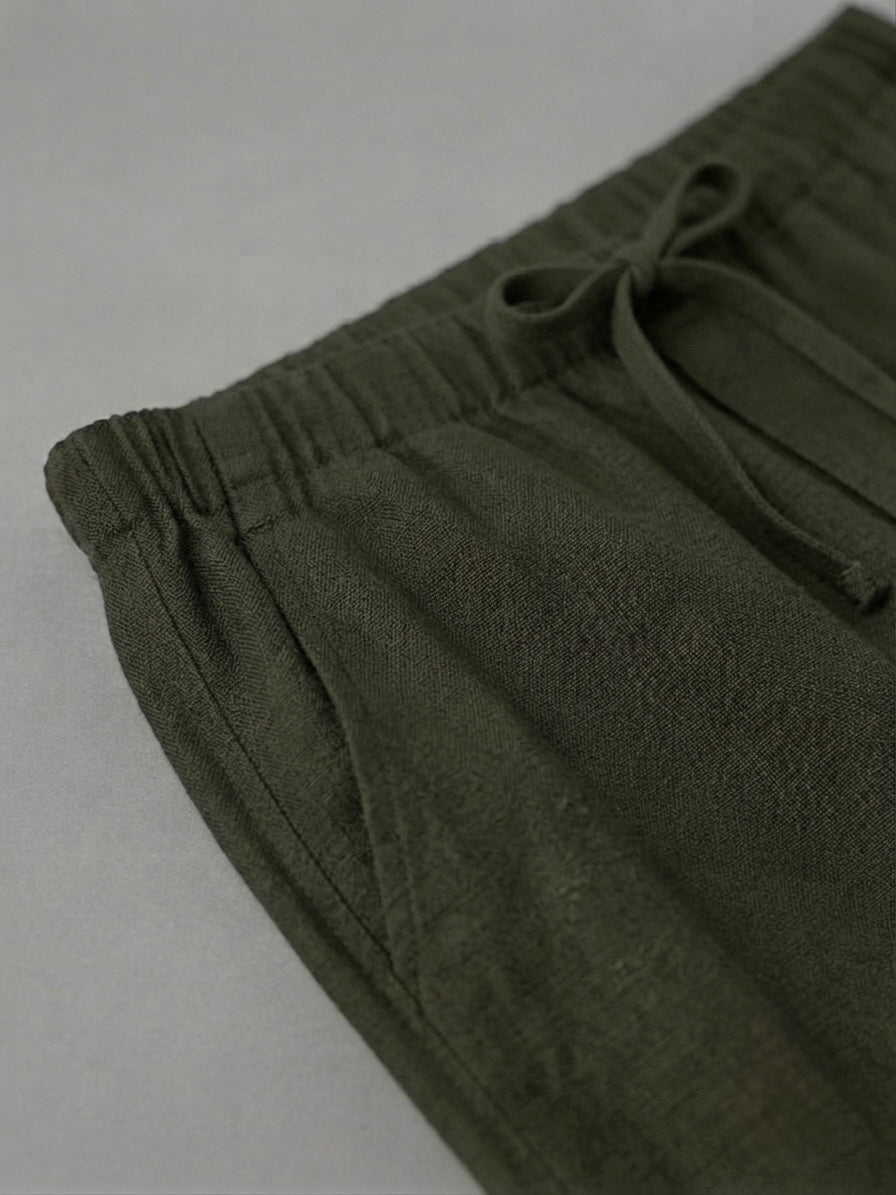 Men’s Straight Fit Linen Trousers - Green - Detail