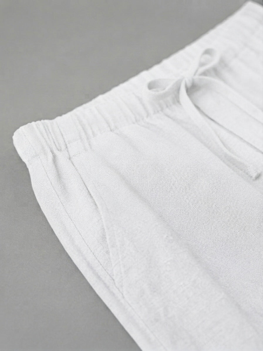 Men’s Straight Fit Linen Trousers - White - Detail