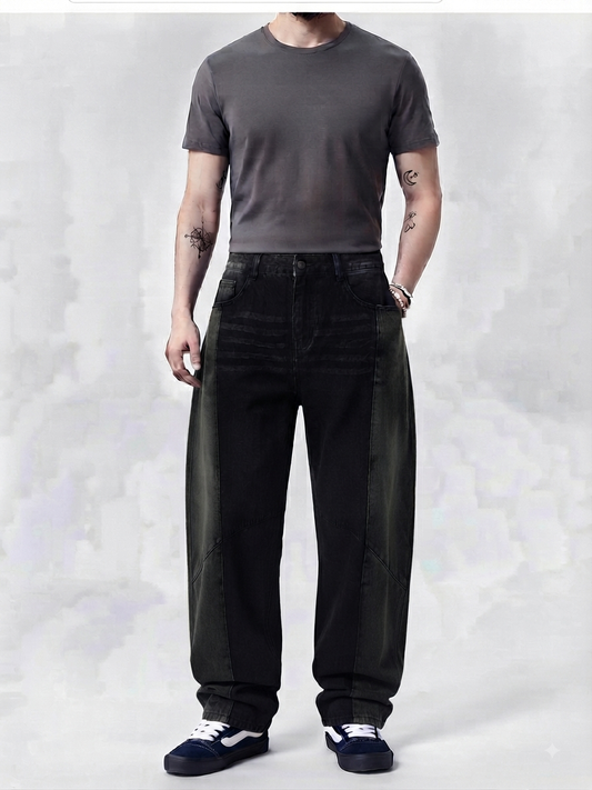 Men’s Barrel Fit Baggy Jeans - Olive Black
